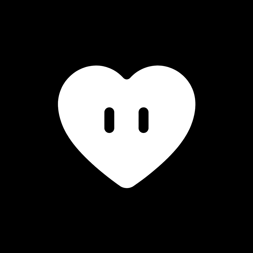 FitKiku icon: a white heart with two vertical eyes on a black background
