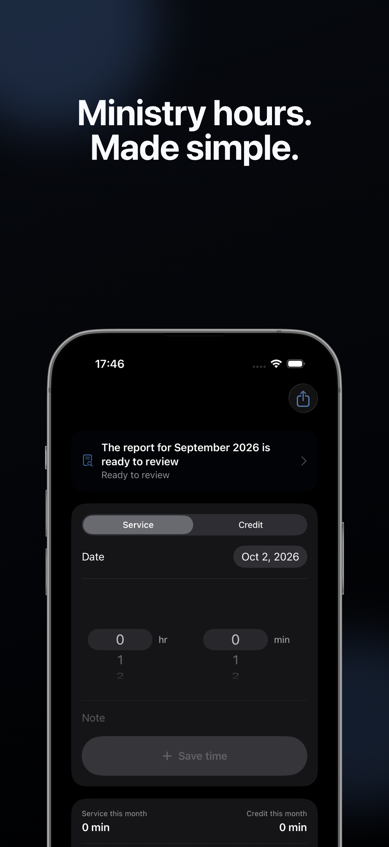 The real Hourleaf quick-entry screen on iPhone