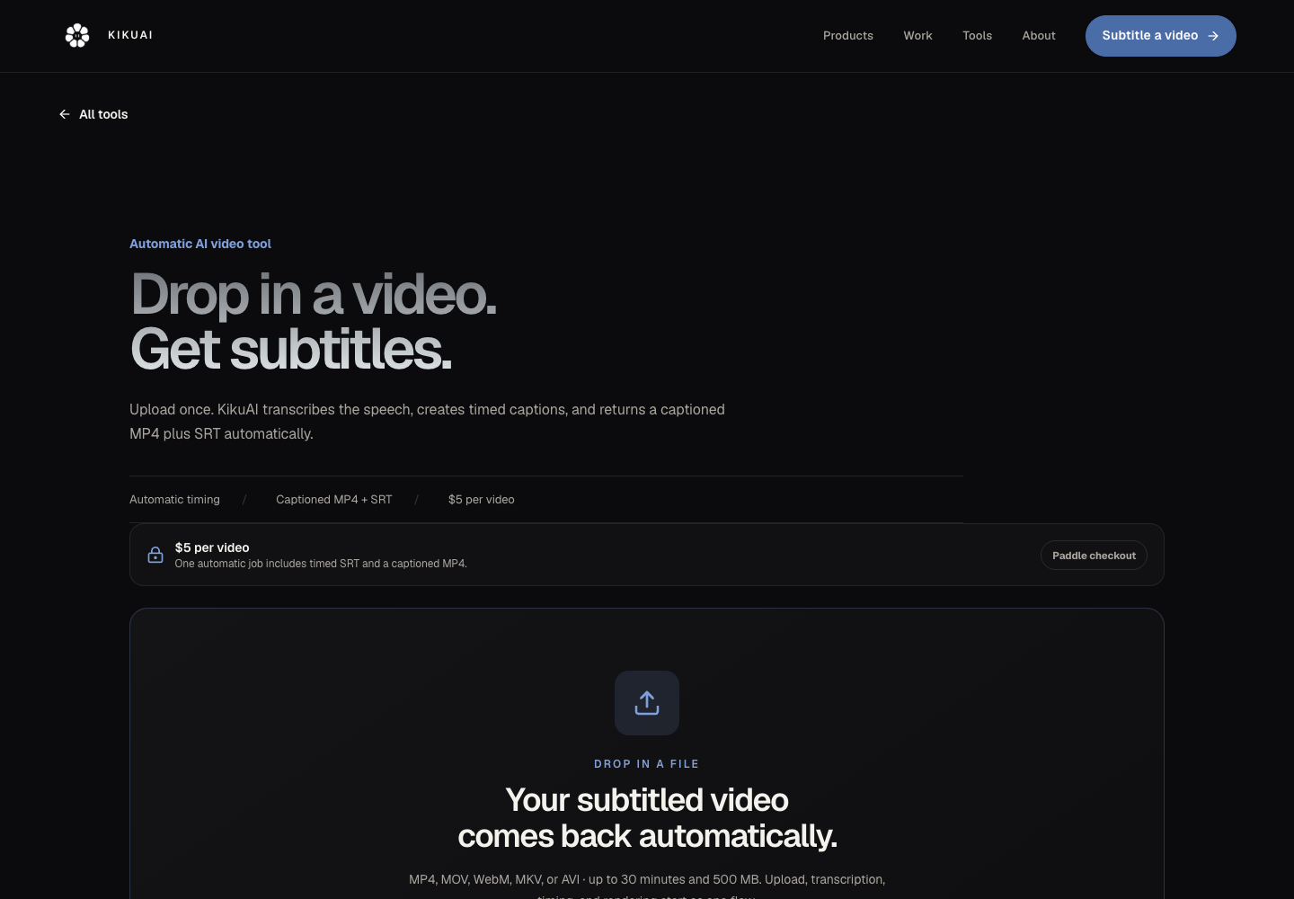 Automatic Subtitles video upload workspace